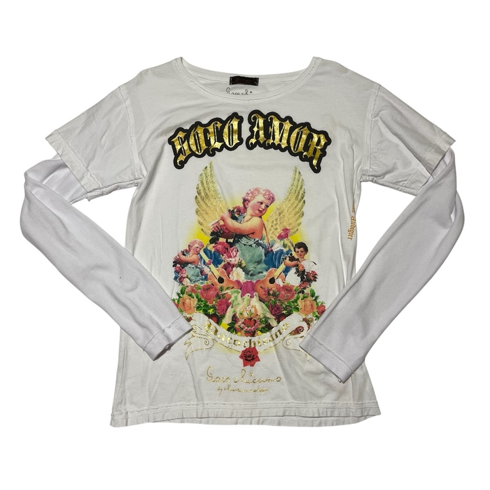 Rare Y2K Paco Chicano by Christian Audigier White Double Sleeve Solo Amor Tee